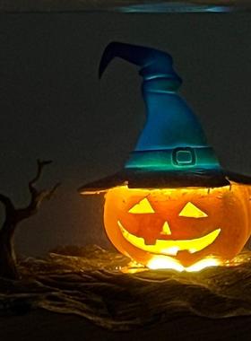 新款直销跨境小夜灯摆件万圣节南瓜枯木流行现代创意水晶环氧树脂