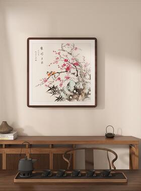 纯手绘荷花新中式客厅挂画餐厅装饰画斗方国画梅花小品花鸟莲鱼图