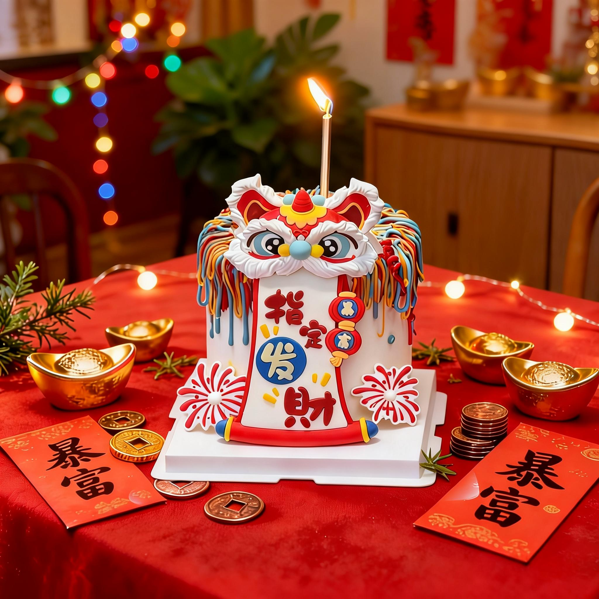 2026新年指定发财醒狮巧克力成品蛋糕烘焙配件装饰可食用甜品插件,淘宝优惠券,粉丝福利购,淘宝优惠卷