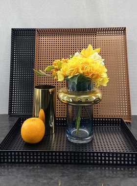 直销新款现代简约镂空折叠网片屏风摆件金属网格托盘样板房售楼处