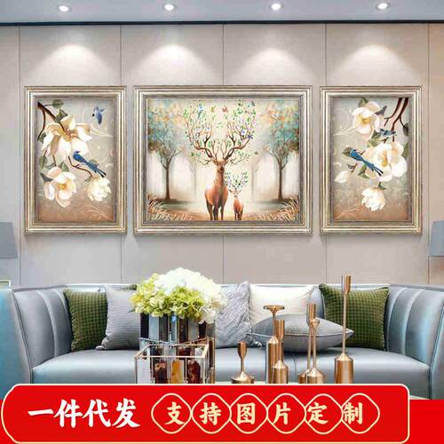新款直销欧式三联画钻石画满钻发财鹿贴钻十字绣客厅钻石绣2018新 - 图0