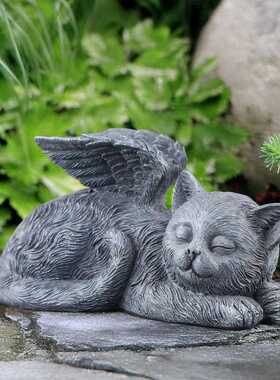 直销新款跨境热卖树脂雕像宠物墓碑动物摆件纪念石花园工艺品天使