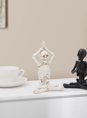 直销新款跨境热卖骷髅瑜伽人物树脂雕塑艺术摆件万圣节鬼节软装装