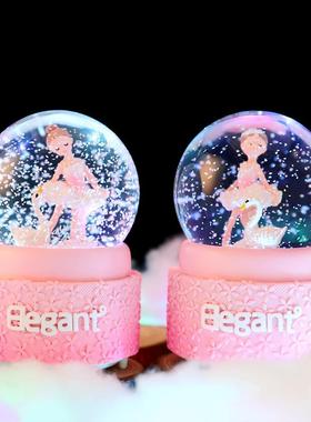 直销新款新款芭蕾女孩跳舞水晶球八音盒飘雪花灯光旋转水球少女心