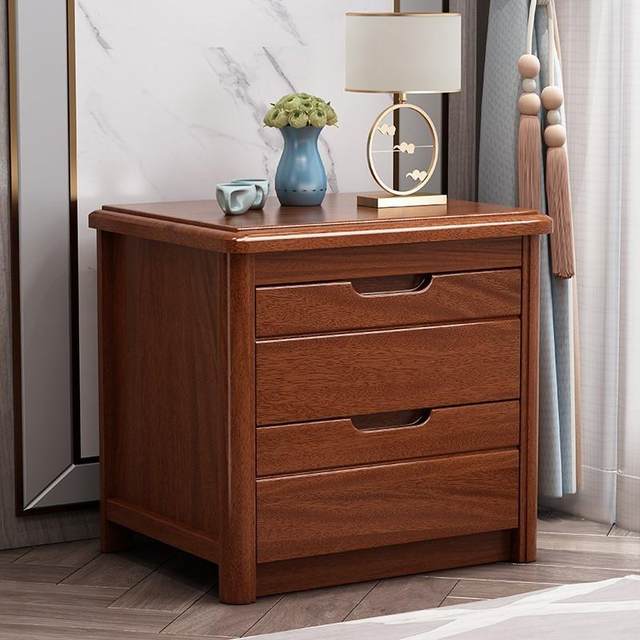 5V full solid wood bedside table modern Chinese black walnut small apartment bedroom storage storage bedside cabinet complete 62