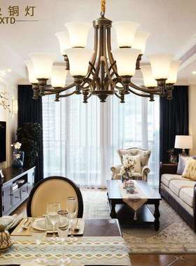 美式复古全铜吊灯大气客厅餐厅灯黑擦金工程别墅复式楼楼梯灯厂家