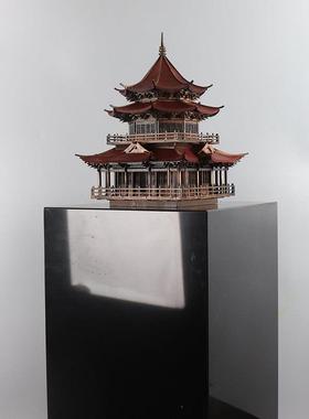 新中式古建筑八角凉亭艺术品雕塑台客厅书房办公桌软装饰品摆件