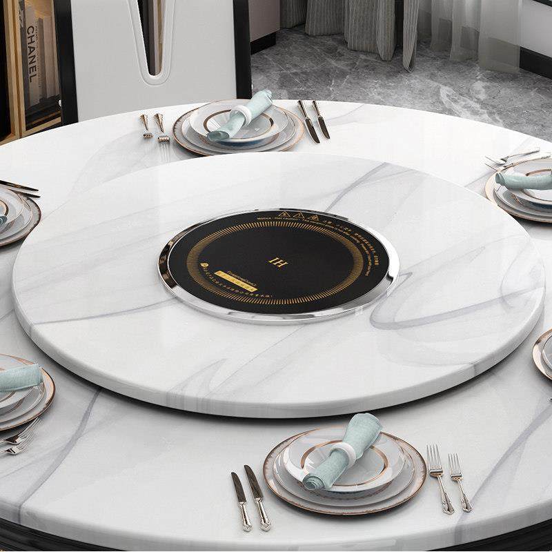 轻奢简约大理石圆桌实木餐桌带转盘家用饭桌圆形电磁炉餐桌椅组合,淘宝优惠券,粉丝福利购,淘宝优惠卷