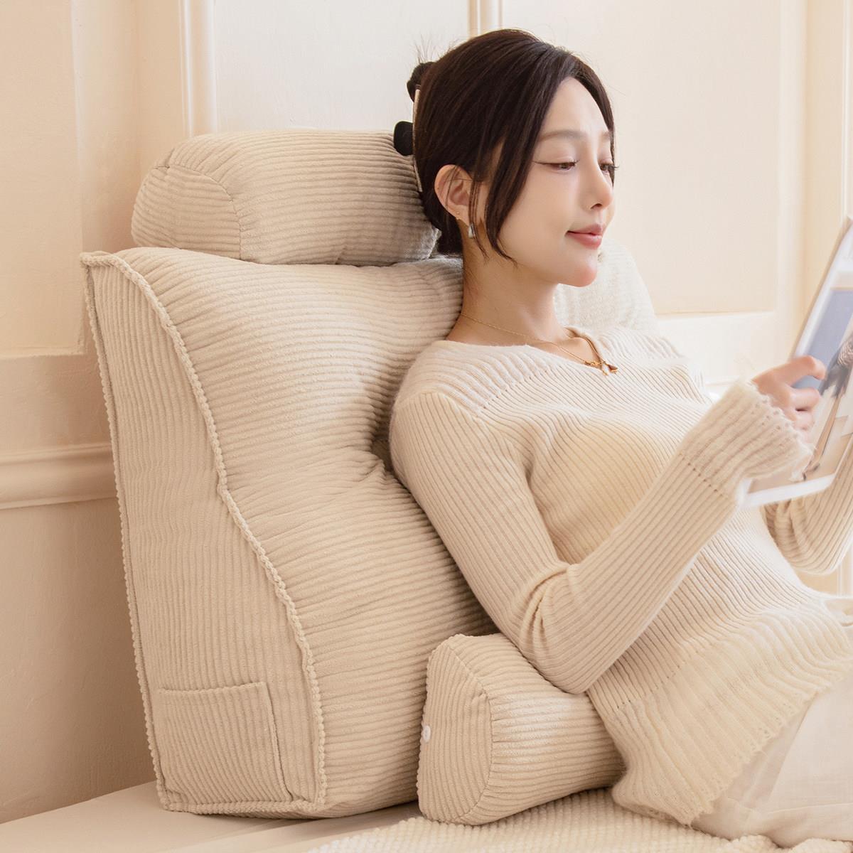 Modern style bed cushion triangle bedside pillow neck protector tatami backrest thickened bay window soft bag removable and washable