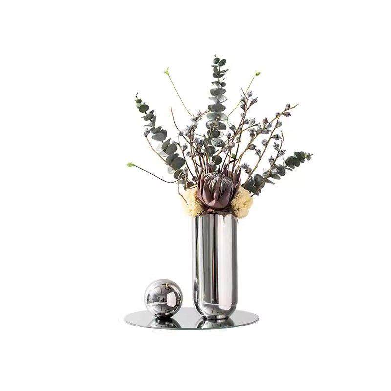 现代轻奢不锈钢花瓶极简银色茶几花艺摆件售楼处北欧客厅软装饰品,淘宝优惠券,粉丝福利购,淘宝优惠卷