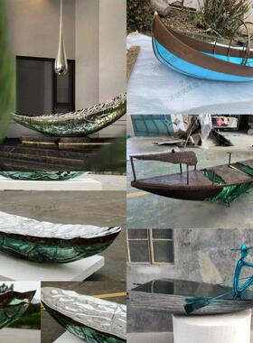 人物帆船轻奢玻璃纤维不锈钢雕塑定制公园艺术抽象水景装饰落地摆