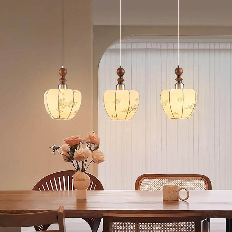 中古风饭厅吊灯布艺印花法式覆古灯胡桃木色南洋宋代美学吧台灯具,淘宝优惠券,粉丝福利购,淘宝优惠卷