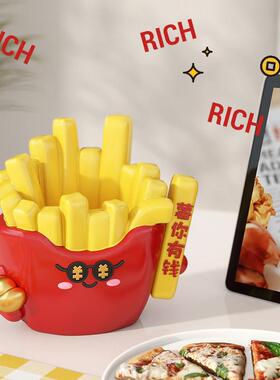 卡通汉堡笔筒摆件办公桌面可爱薯条装饰品学生宿舍收纳盒创意礼物