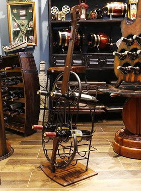 1米大型铁艺提琴酒柜摆件美式工业风咖啡厅酒吧酒架落地摆件装饰