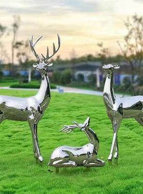 水景镜不锈钢鹿雕塑户外景观公园绿地金属动物雕塑销售办公摆件