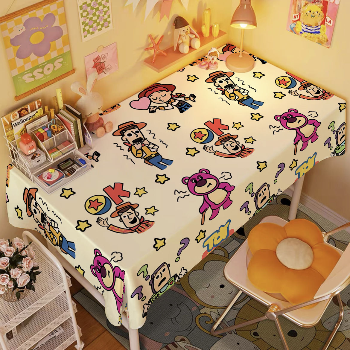 玩具总动员桌布卡通巴斯光年儿童书桌布宿舍电脑桌垫卧室化妆台布 - 图0