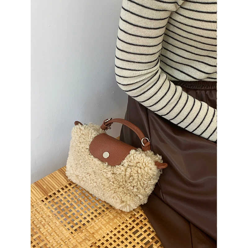 UR高级羊羔毛斜挎包包女2024新款秋冬百搭高级感单肩手提毛毛包 - 图0