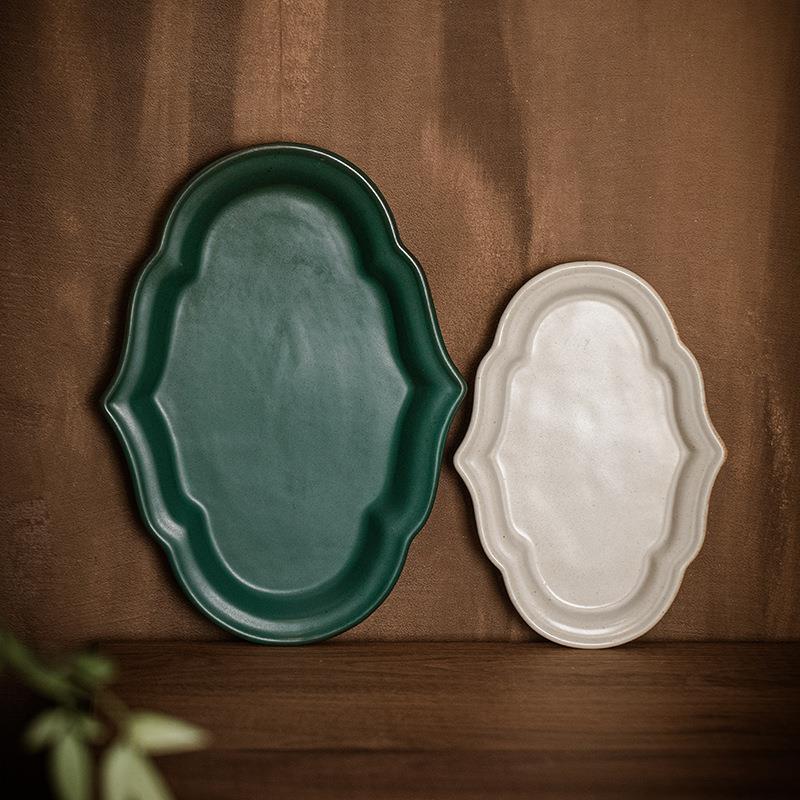 Maki painted gold Jingdezhen coarse pottery retro maple leaf dish household fish plate deep dish microwaveable dishwasher dinner plate