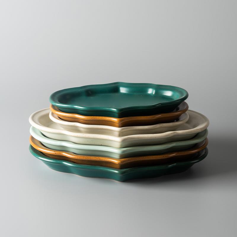 Maki painted gold Jingdezhen coarse pottery retro maple leaf dish household fish plate deep dish microwaveable dishwasher dinner plate