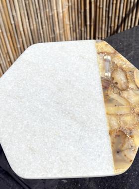 AB印度进口手工锤纹铝制品金枝鸟大理石托盘轻奢果盘桌面摆件饰品