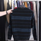 Removal of the bidding and cabinet! A simple and fashionable striped round neck and velvet round neck pullover knitted sweater for men in spring and autumn