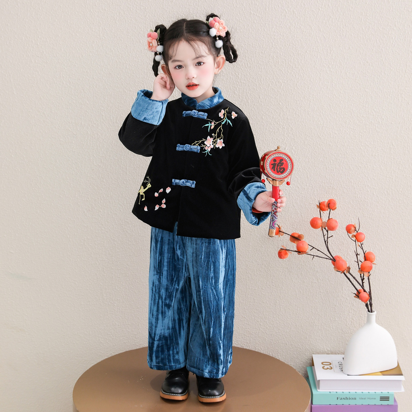 男童加绒汉服冬季中国风女童加厚唐装套装新中式拜年服儿童表演服,淘宝优惠券,粉丝福利购,淘宝优惠卷