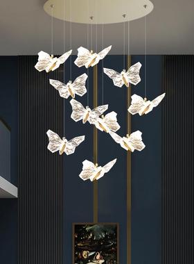 复式楼大吊灯现代轻奢别墅创意客厅灯酒店大堂售楼部loft楼梯吊灯