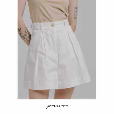 peur 白色西装高级感简约春夏薄款小众中长款亚麻短裤套装 - 图3