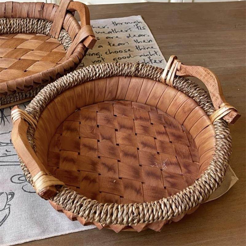 柳编收纳盘复古水果盘家用面包篮零食杂物篮子客厅创意编织收纳筐,淘宝优惠券,粉丝福利购,淘宝优惠卷
