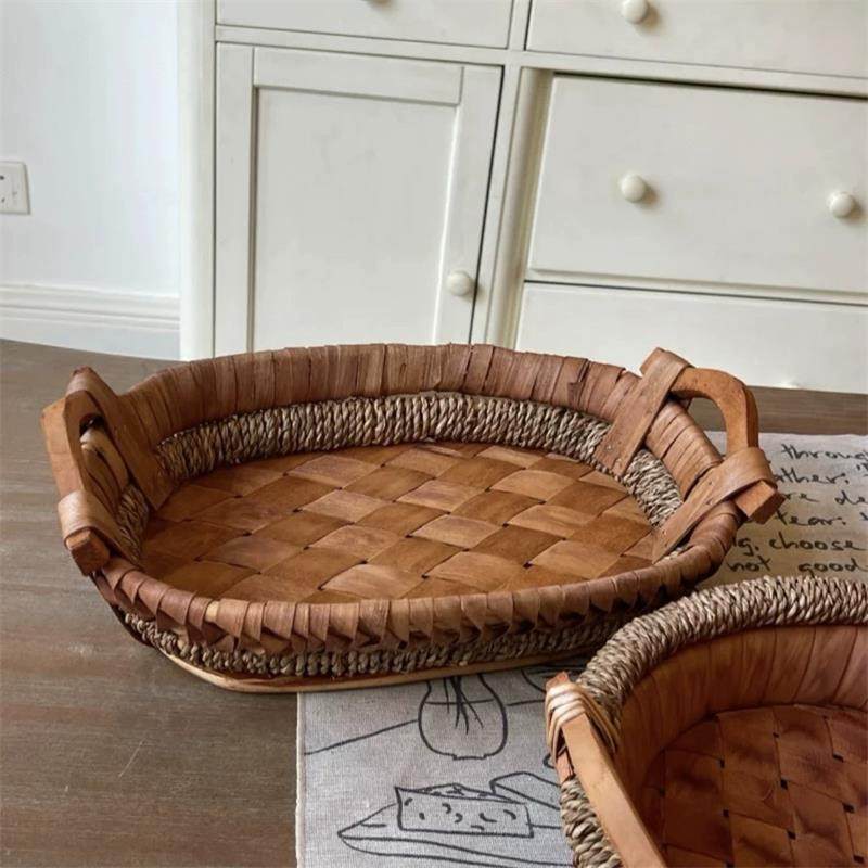 柳编收纳盘复古水果盘家用面包篮零食杂物篮子客厅创意编织收纳筐,淘宝优惠券,粉丝福利购,淘宝优惠卷