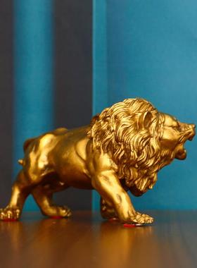 黄铜狮子风水摆饰雄狮镇宅招财中式家居铜宫门狮汽车客厅开 业礼