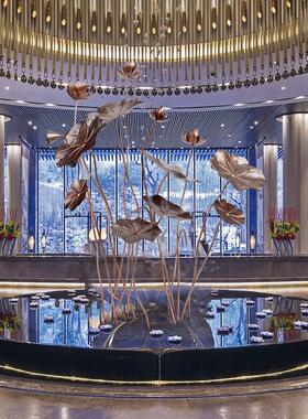 铁艺荷叶金属荷花落地装饰摆件户外水池景观雕塑创意餐厅造景摆设