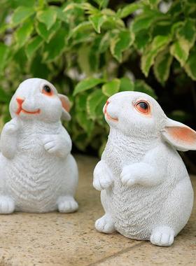 彷真白色树脂可爱兔子摆件家居装饰品庭院子景观户外创意动物雕塑