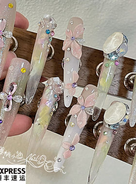 幻彩花钻醋酸彩钻晕染雕花穿戴甲