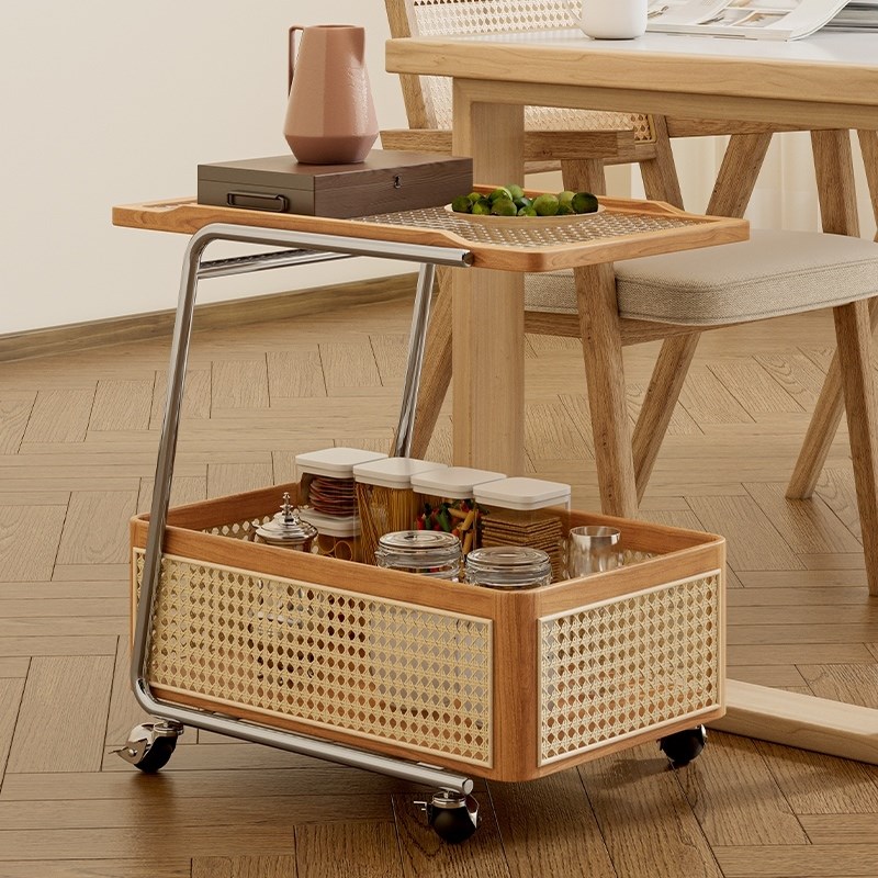 热销实木边几可移动收纳小推车客厅沙发储物置物架带轮现代简约小 - 图2