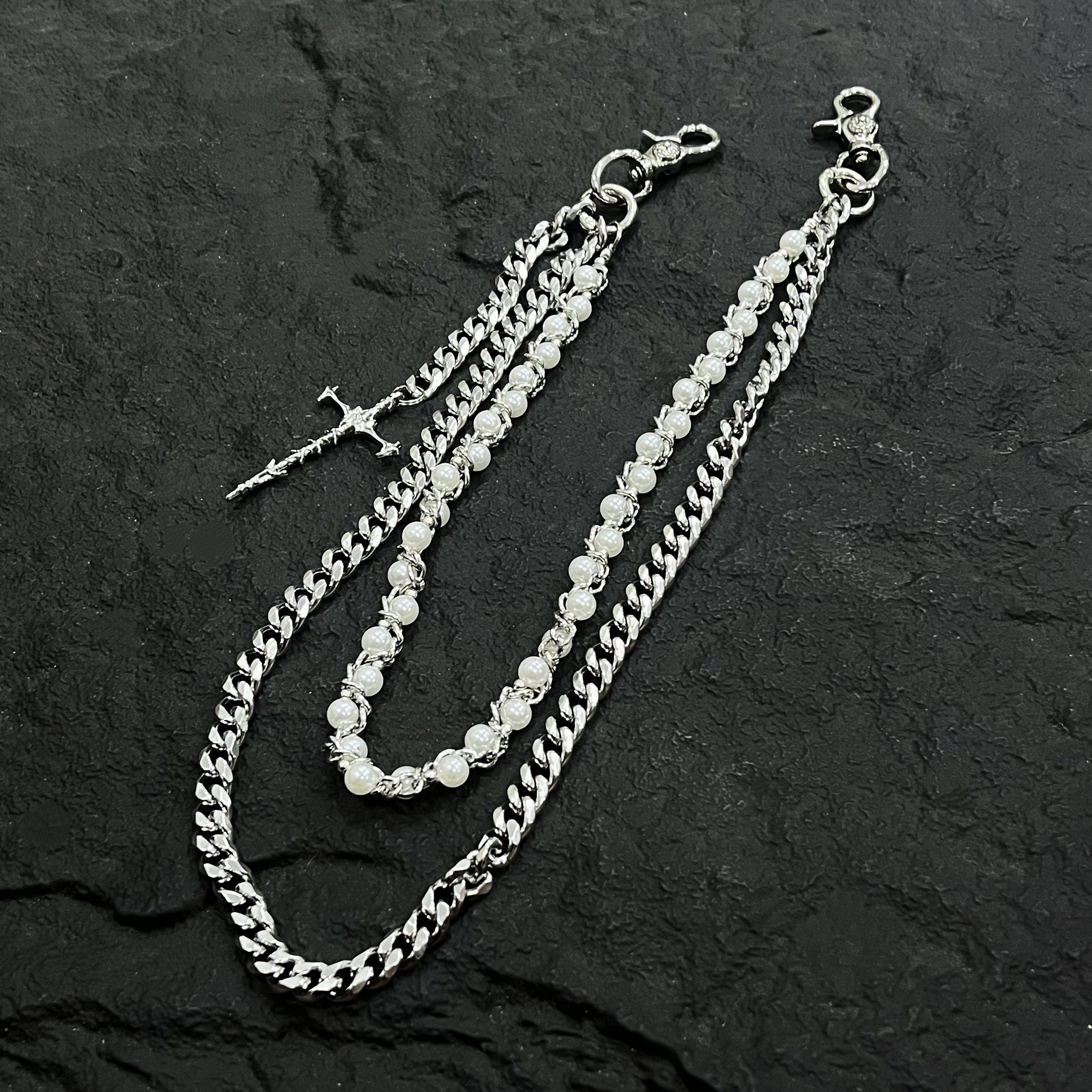 SFSN原创设计缠绕珍珠骷髅十字架裤链cleanfit金属腰间配饰挂件