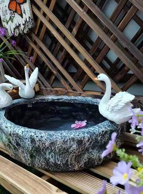 创阳台装可爱天鹅园林树水培花盆水仙花铜钱草庭院饰花园脂摆9209