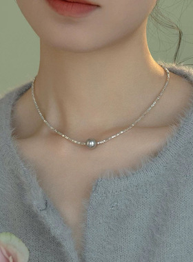 源300！现139！碎碎平安手工串珠碎银子项链纯银施家珍珠锁骨链