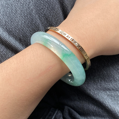仟喜梵“梅影横斜”缅甸翡翠玉手镯女款高端晴水冰飘花正品玉处理 - 图0