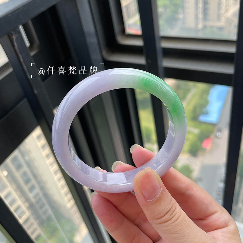 仟喜梵“诗入梦”高端缅甸翡翠玉手镯子女款冰糯种春彩多色玉处理 - 图0