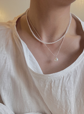 L'amour施家珍珠小米珠吊坠叠戴项链配饰锁骨链日韩ins风轻奢小众