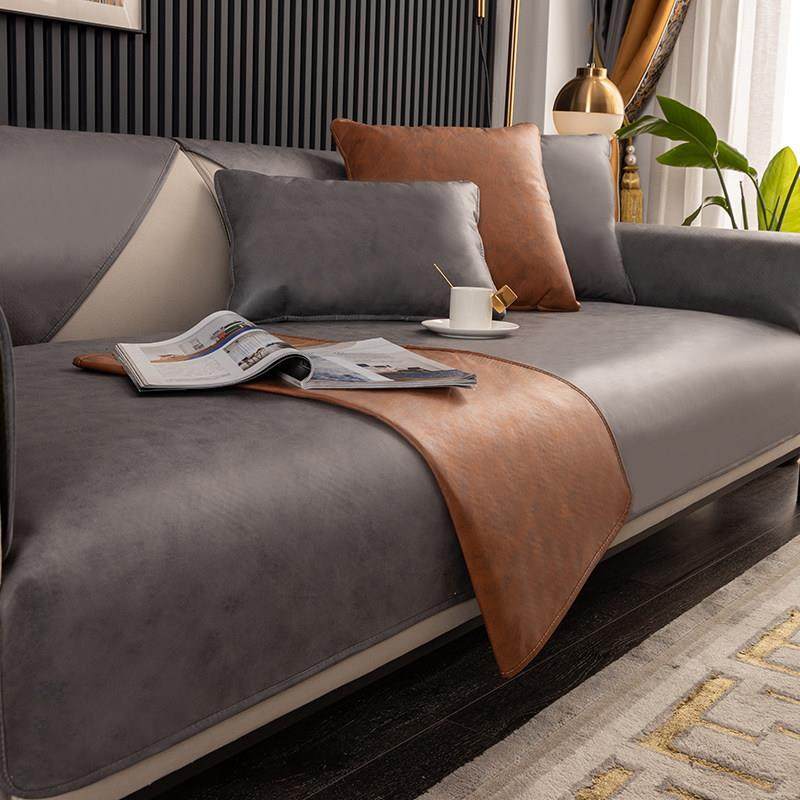 防水科技布四季通用简约现代防滑灰色高级感轻奢皮沙发垫套罩座垫,淘宝优惠券,粉丝福利购,淘宝优惠卷
