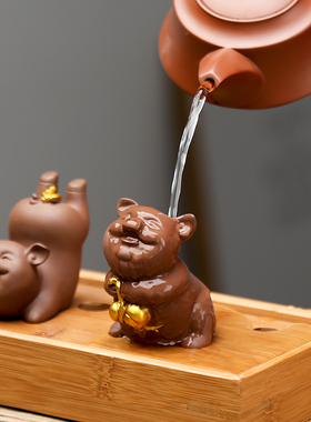 创意紫砂招财猪摆件中式家居手工工艺品书房办公室装饰品猪年摆设