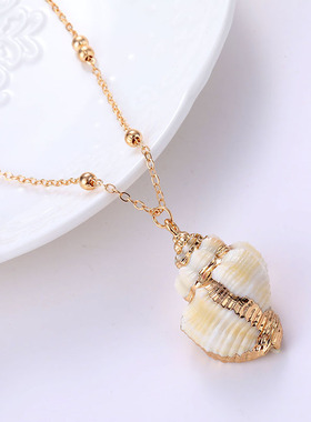 速卖通热卖沙滩海螺贝壳吊坠项链女 欧美跨境小众时尚级感
