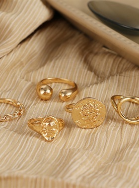 慕尚跨境新款戒指套装女 几何小众开口戒指套装5件套欧美earrings