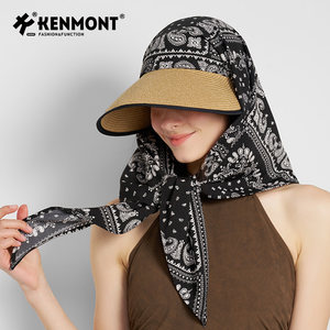 卡蒙防晒帽头巾护颈一体式遮阳帽女复古洋气护脖子包头帽度假草帽