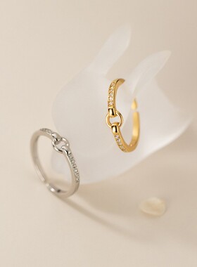 s925几何排钻圆圈戒指小众设计感ins简约冷淡风时尚个性开口指环