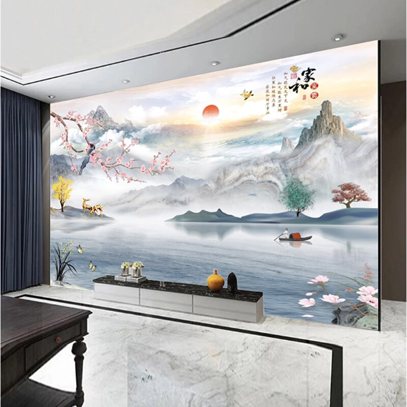 2023新款电视墙背景墙贴自粘壁纸客厅沙发装饰壁画3d贴画山水墙布