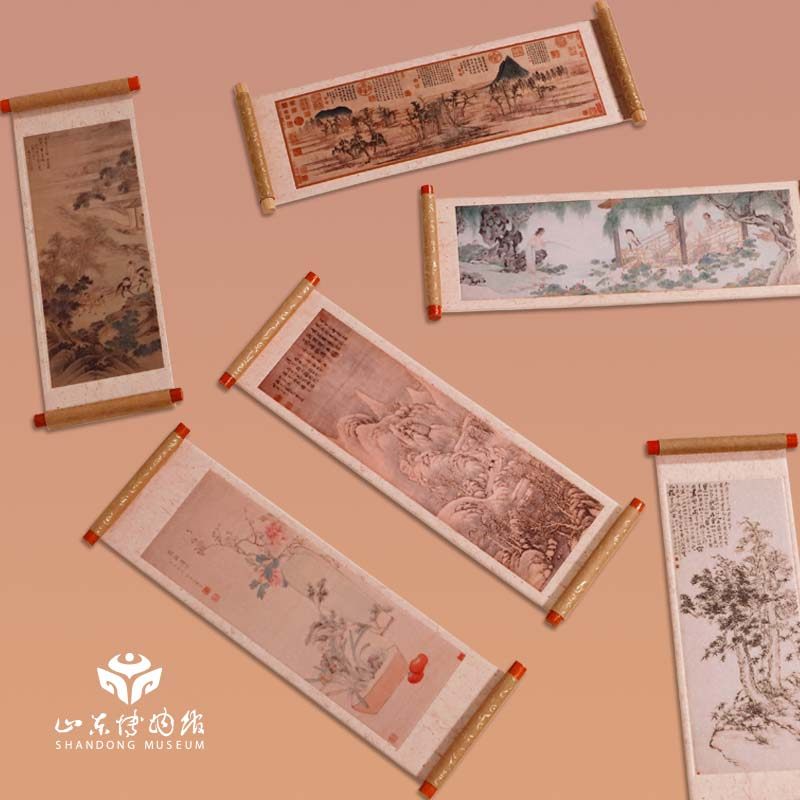 山东博物馆文创丨画轴冰箱贴双松图鹊华秋色图济南旅游纪念品礼物