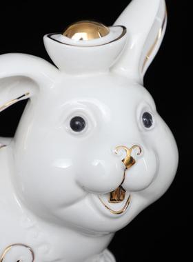 陶瓷可爱招财兔子摆件风水创意工艺品吉祥物生肖玉兔客厅饰品摆设